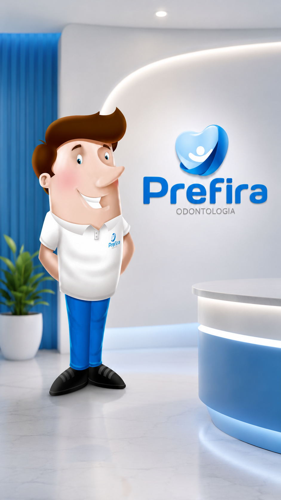 Mascote da Prefica Odontologia aplicado em ambiente de clínica