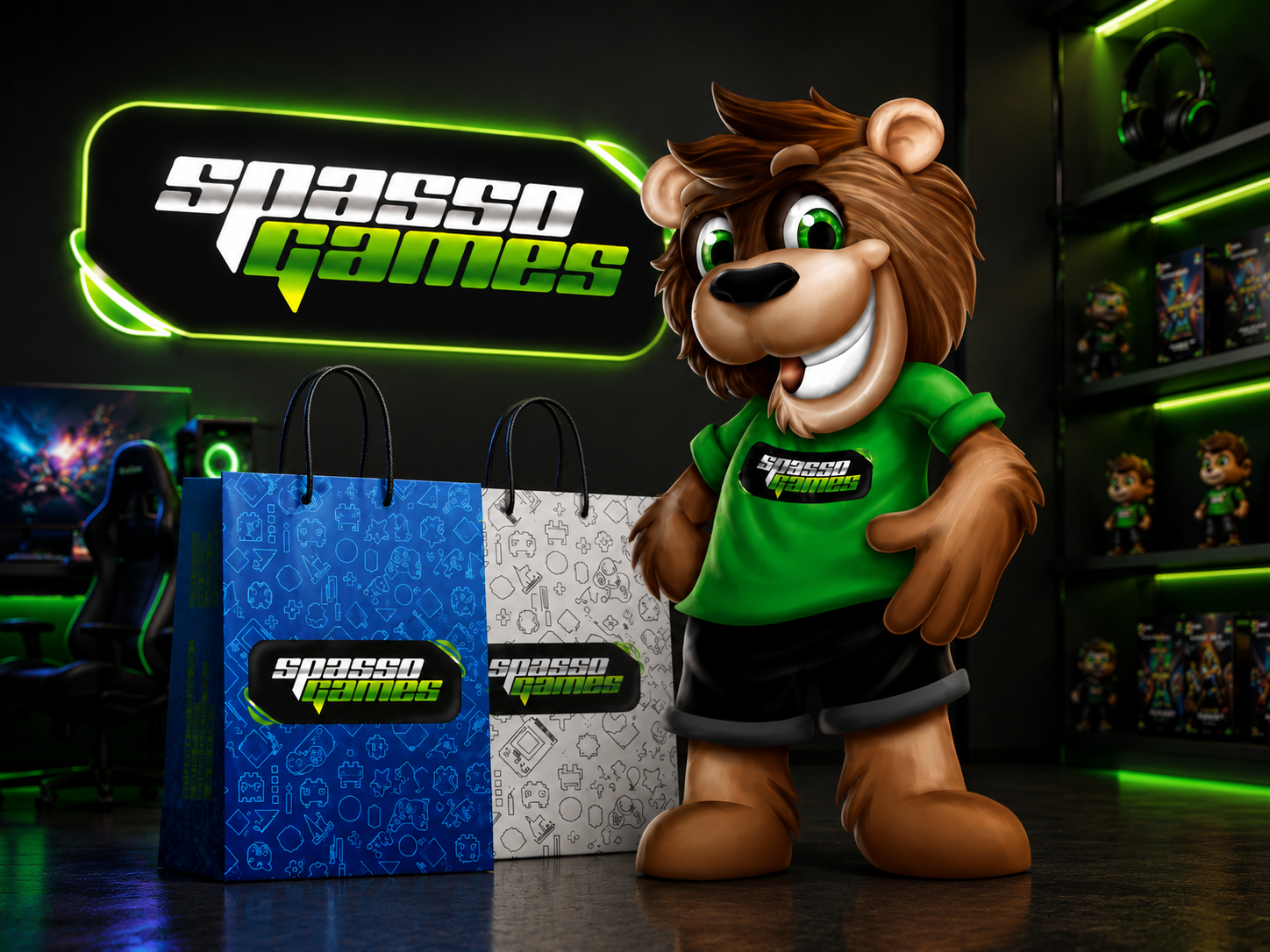 Mascote e identidade visual desenvolvidos para a Spasso Games