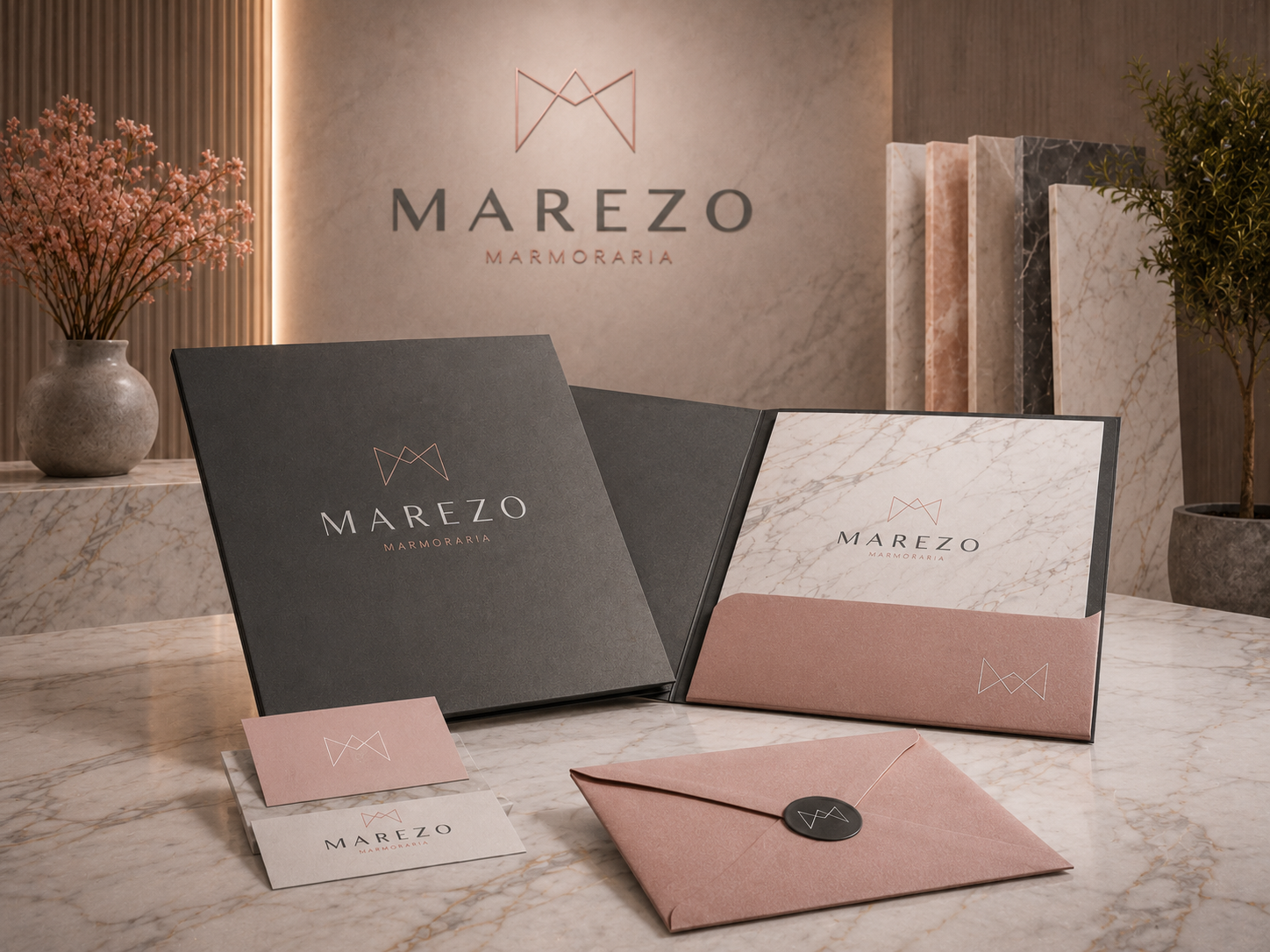 Papelaria institucional da Marezo Marmoraria